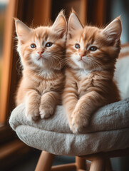 Obraz premium Two cute baby cats hugging each other