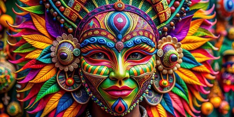 Obraz premium Unique and Creative Mask Design Featuring Vibrant Colors and Intricate Patterns for Various Uses