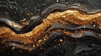 Fototapeta premium Elegant gold powder spread across a black granite surface creating a slippery background banner