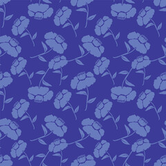 blue seamless vector stock flowers with leaves pattern on cream background