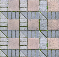 Paving concrete block outdoor damaged seamless texture and background.