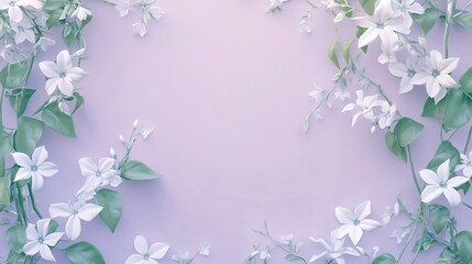 White flowers arranged in a frame around a purple background.