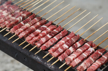 raw mutton and lamb meat called ARROSTICINI in Italian is a typical dish in the regions of Central Italy