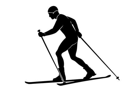 black skier silhouette skiing on white background clip art preview