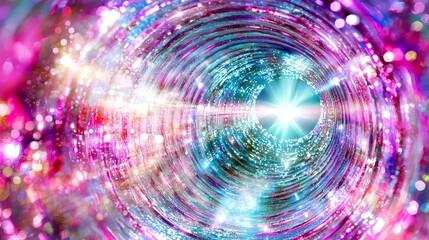 Obraz premium Vibrant abstract image featuring swirling pink and blue colors with sparkling lights, creating mesmerizing tunnel effect that evokes sense of wonder and depth