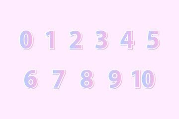 Gradient pink purple number 0-10 collection. Suitable for infographic, presentation, report. Flat decorative vector design isolated illustration.