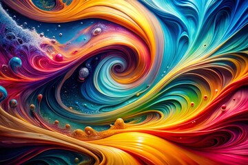 Vibrant Abstract Chemical Composition with Colorful Swirls and Fluid Dynamics in a Modern Design