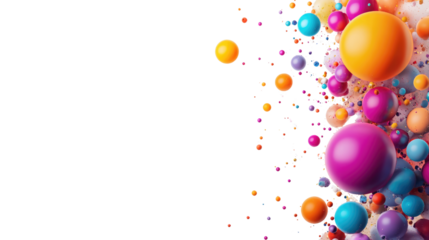 Bunches and groups of colorful helium balloons isolated on transparent background.