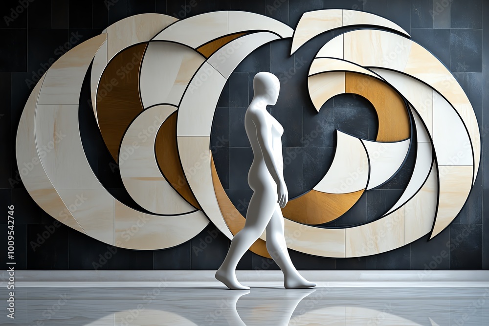 Aufkleber Geometric design of a figure walking away, with abstract shapes and muted tones representing the simplicity and finality of farewell