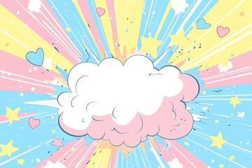 Pastel cloud with hearts and stars bursting in colorful dynamic pop art style. Perfect for childrens decor, graphic design or poster design