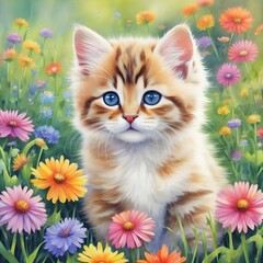 Fluffy kitten in a garden 