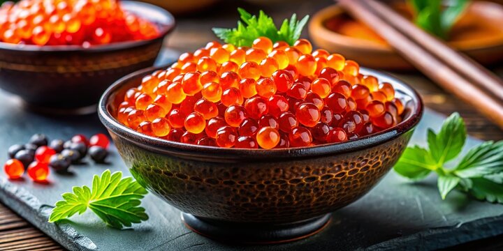 Vibrant and Colorful Tobico Fish Roe in a Bowl Ready for Sushi and Culinary Delights