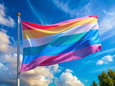 Vibrant and Colorful Trigender Pride Flag with Stripes Symbolizing Diversity and Inclusion