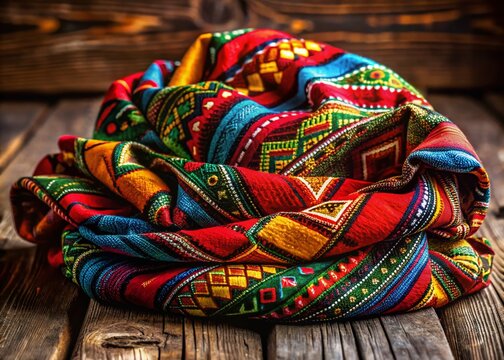 Vibrant and Colorful Traditional Doek with Intricate Patterns and Textures on a Rustic Surface