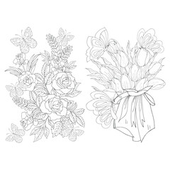 Flora line art coloring  pages for decoration