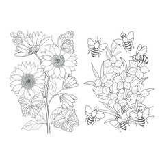 Flora line art coloring  pages for decoration