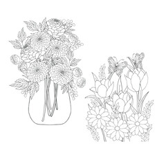 Flora line art coloring  pages for decoration