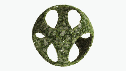 Green grass high-tech geometric frame daisies dandelions organic bionic sphere nature yellow white flowers white background 3d illustration render © paul