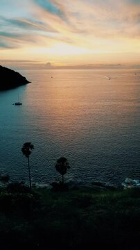 Aerial View of Twilight Sea from Island