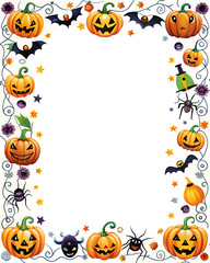 A Halloween border with pumpkins, bats, spiders, and stars