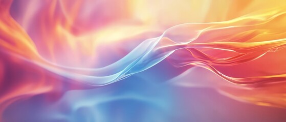 Obraz premium A clear image features a wavy design in shades of blue, orange, yellow, and pink against a harmonious backdrop of blue, yellow, pink, and orange