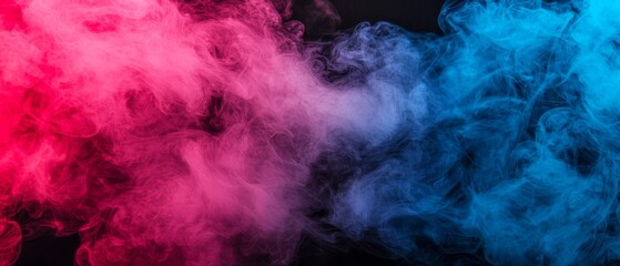 Fototapeta premium The smoke's colors are red, blue, and pink against a black background