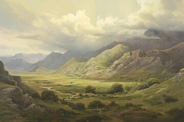 Fototapeta premium Illustration of landscapes wilderness panoramic mountain.