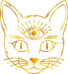 Cat with all seing eye with golden foil effect.