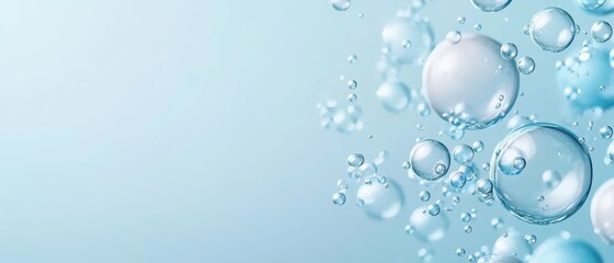  A cluster of bubbles hovering above a blue-white backdrop, featuring a tranquil light blue sky