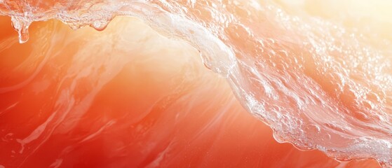  A tight shot of an ocean wave, orange and yellow backdrop, water spraying