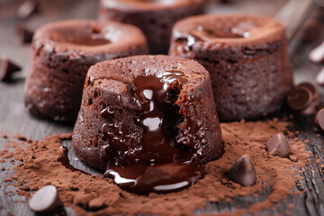 Chocolate lava cake with liquid centre. Foundant.