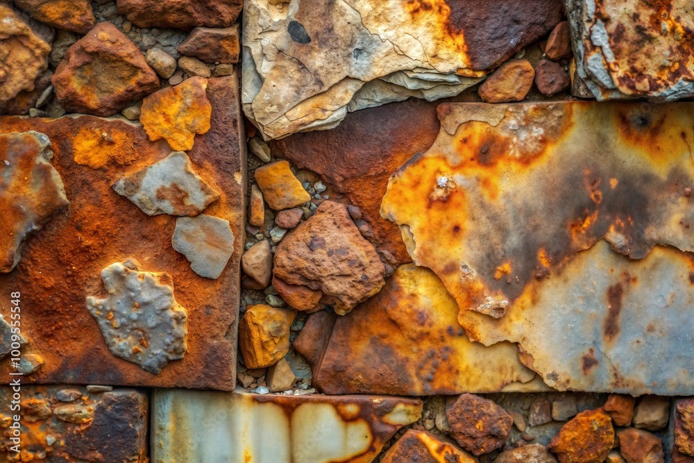 Wall mural Close-up texture of rusty metal and stone combination