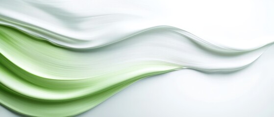Obraz premium A white and green abstract backdrop features wavy lines on the left, opposite a right side engulfed by a green-and-white wave