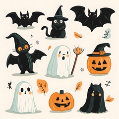 Halloween element collection on white background