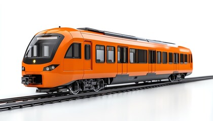 A modern orange train design on tracks, showcasing innovation in transportation and engineering for future mobility.