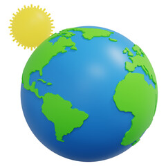 world earth planet with sun 3d render illustration