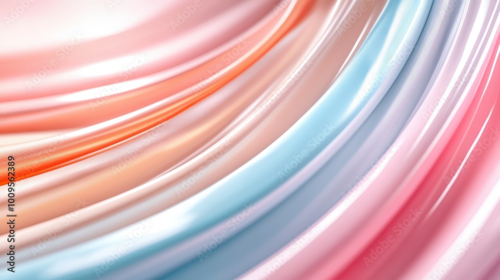 Poster an abstract depiction with smooth curves in pastel colors, creating a soothing wave pattern and repr