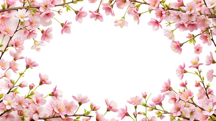 Cherry blossom flower branch border , frame on white background.AI GENERATED