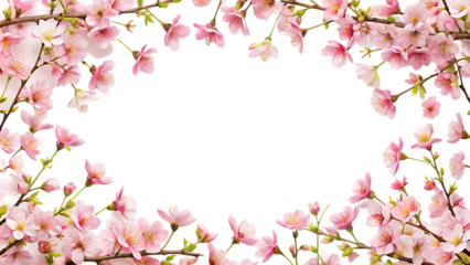 Cherry blossom flower branch border , frame on white background.AI GENERATED