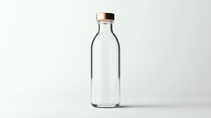 Sleek glass bottle with a metal cap, minimalistic design, isolated on a clean white background