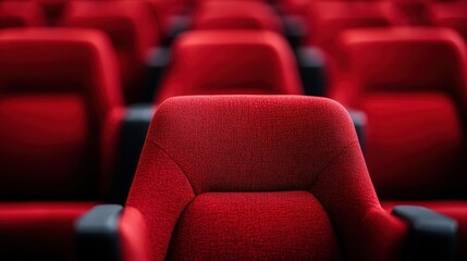 An array of cushioned red seats fills the empty theater, inviting anticipation and excitement for upcoming cinematic experiences in a beautifully designed venue.