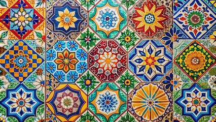 Vibrant Geometric Patterns with Colorful Tiles for Modern Interior Design and Creative Backgrounds