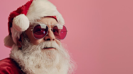 A man wearing sunglasses and a Santa hat