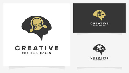 Music earrphone and Brain Logic logo design ideas. Creative vector illustration based icon template.