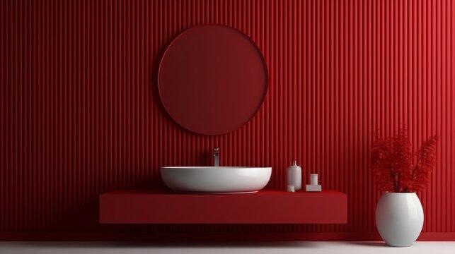 Modern cozy barthroom and red wall texture background interior design.3D rendering