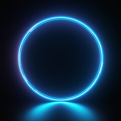 Fototapeta premium A blue neon circle on a black background