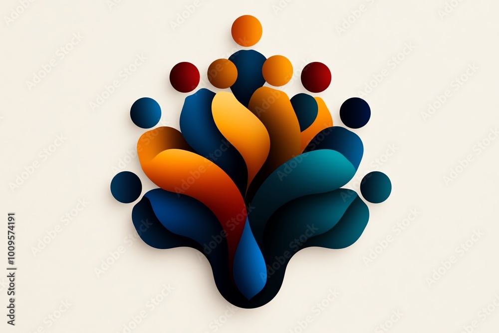 Poster minimalist icon of a group of young professionals, with simple lines and muted tones representing th