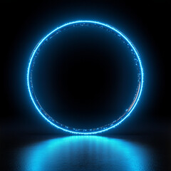 Fototapeta premium A blue neon circle on a black background