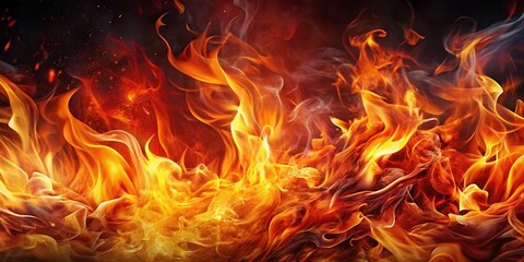 Fototapeta premium Vibrant Illustrated Fire Flames Dance in a Dynamic Abstract Background of Red and Orange Hues