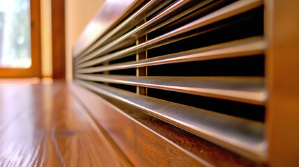 a modern HVAC system in minimalist interior, focus on sleek vent desig